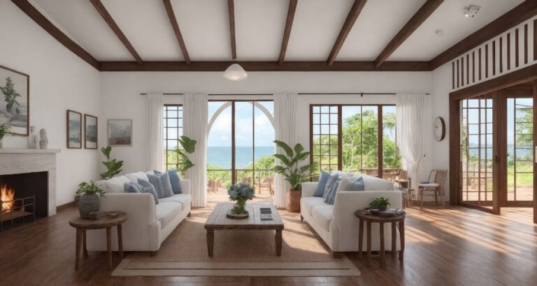 The coastal decor of a living room.
