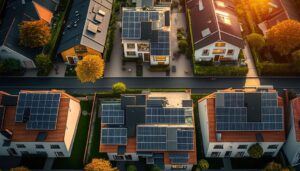 A neighborhood of sustainable homes.