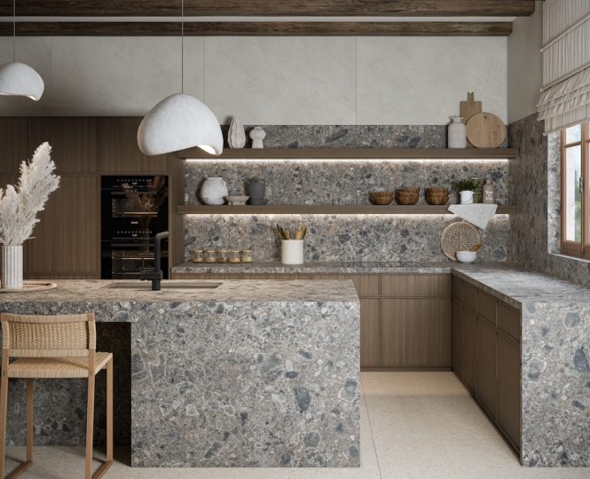 Cosentino AMB01 - Kitchen Dekton GK07 Ceppo and VK02 Avorio